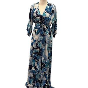 Pietro Brunelli Milan Maternity Dress Blue White Print Maxi XS NWT Baby Shower